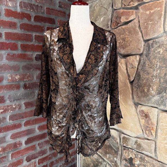 Avenue Lace Bell Sleeve Cardigan Blouse – Black & Gold Metallic – Women’s 18/20 - Picture 11 of 12